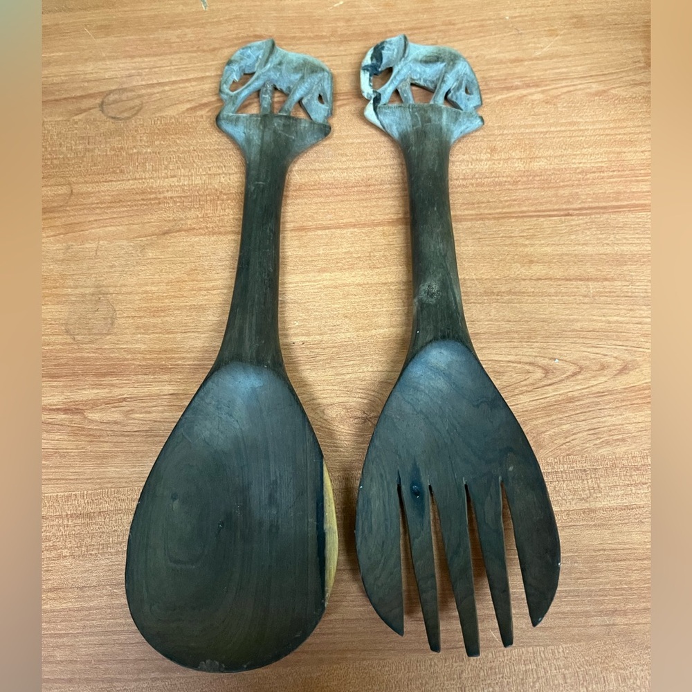 vintage salad wooden serving set